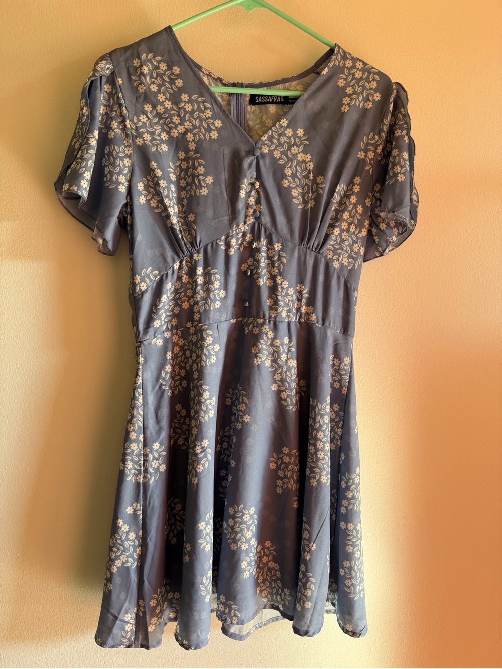 Sassafras Girls' Blue Floral Short-Sleeve Dress